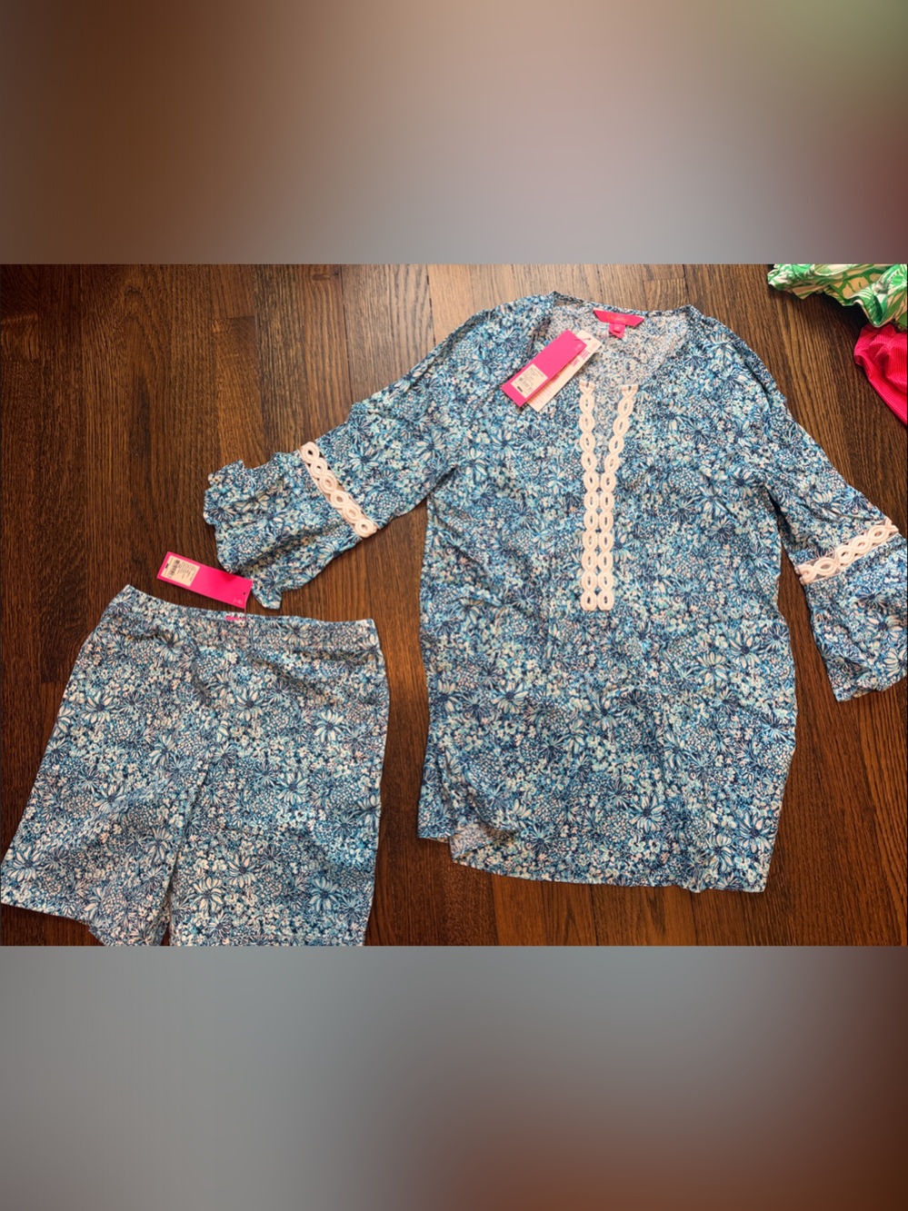 Lilly Pulitzer Blue Floral Tunic & matching boy shorts (mommy & me)